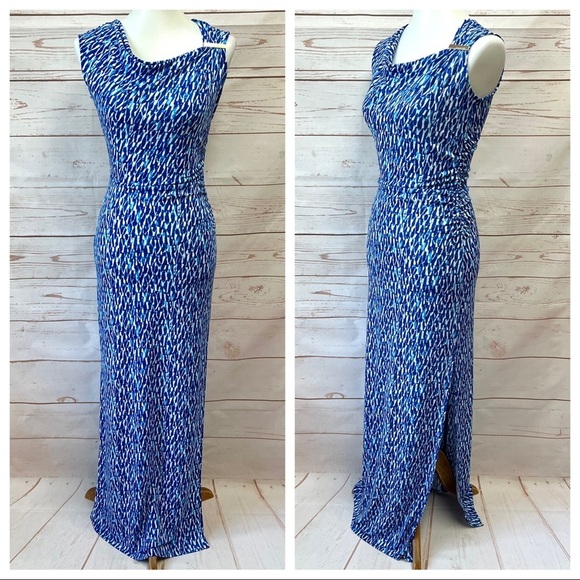 Michael Kors Asymmetrical Draped Royal Tie Dye Print Maxi Dress - Picture 1 of 12